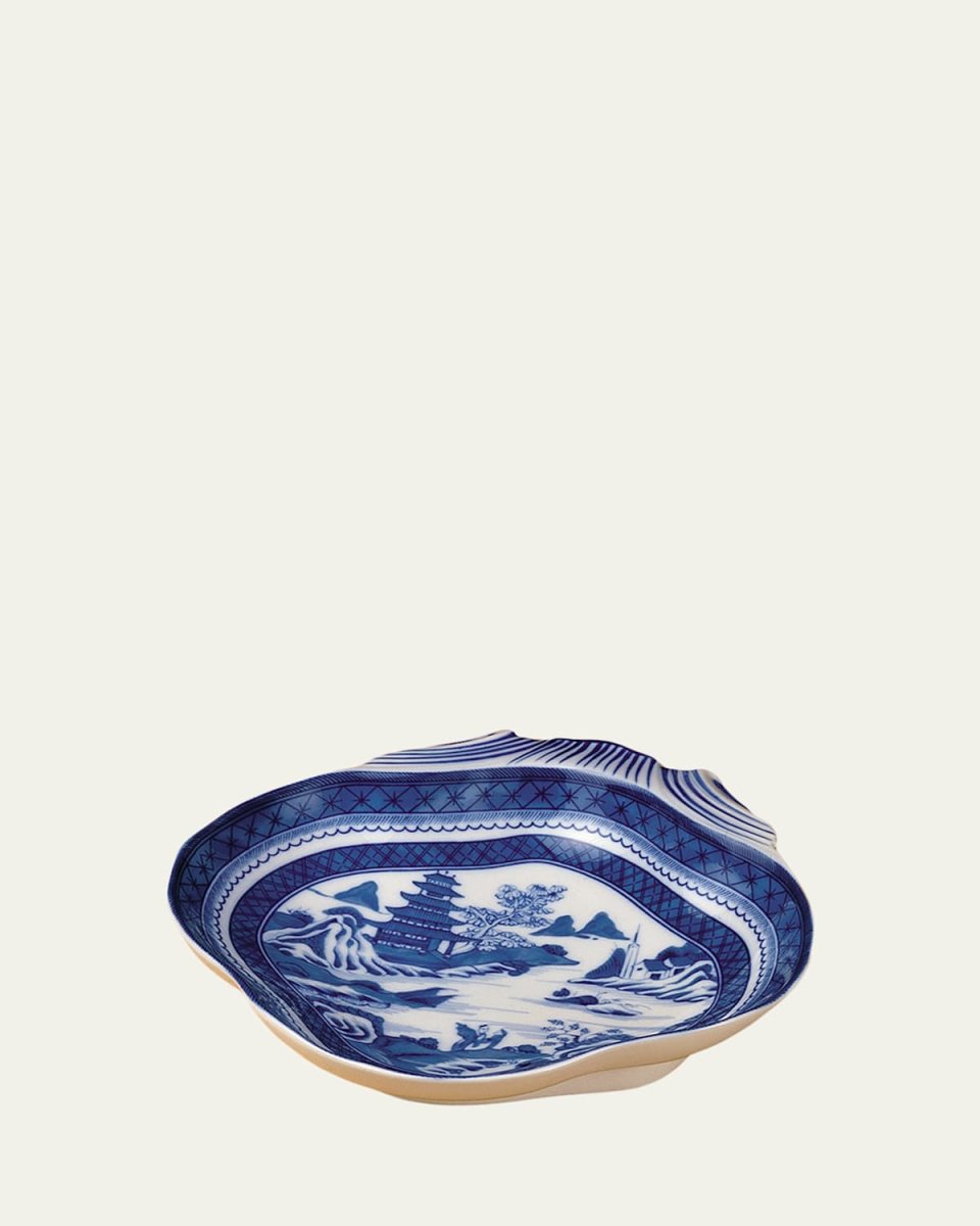 Blue Canton Shell-Shaped Serving Dish
